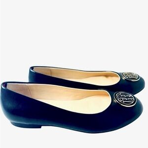 Tommy Hilfiger Ganimay Classic Logo Round Toe Black And Gold Comfy Flats Size 7